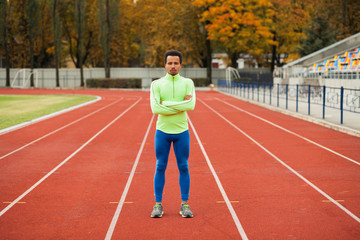 Obraz premium Sprinter stands in the stadium