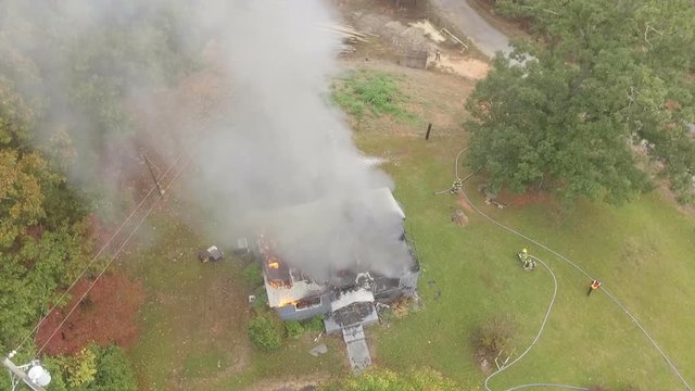Aerial view of working structure fire
