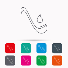 Soup ladle icon. Kitchen spoon sign. Linear icons in squares on white background. Flat web symbols. Vector