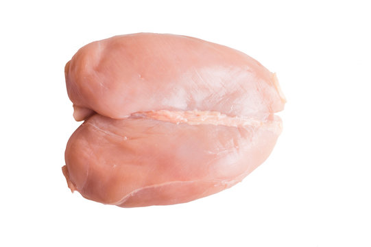 Chicken fillet . On white, isolated background.Top view. Flat lay.