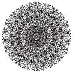 Vector Beautiful Deco Black Mandala, Patterned Design Element, Ethnic Amulet, round floral motif pattern