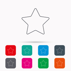 Star icon. Add to favorites sign. Astronomy symbol. Linear icons in squares on white background. Flat web symbols. Vector