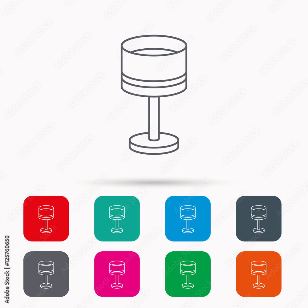 Poster table lamp icon. desk light sign. linear icons in squares on white background. flat web symbols. vec