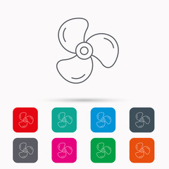Ventilation icon. Fan or propeller sign. Linear icons in squares on white background. Flat web symbols. Vector