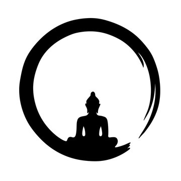 Buddha Silhouette Black Circle Zen Buddhism Vector