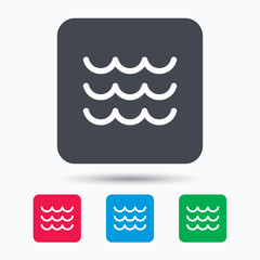 Wave icon. Water stream symbol. Colored square buttons with flat web icon. Vector