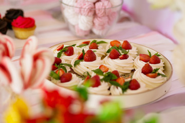 Candy Bar. Delicious sweet buffet with cupcakes. Sweet holiday buffet with cupcakes and other...