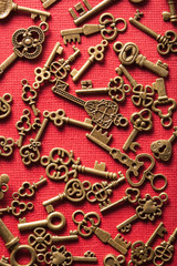 steampunk old vintage metal keys background