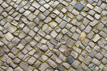 Top view of old, historical cobblestone road in Berlin
