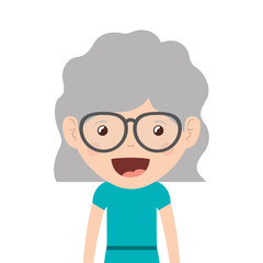 cartoon happy old woman wearing beautiful blouse icon over white background. vector illustration