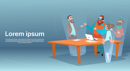 Business Man Wear Digital Glasses Visual Reality Businesspeople Group Meeting Flat Vector Illustration