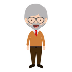 cartoon happy old man wearing beautiful sweater icon over white background. colorful design vector illustration 