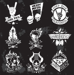 Heavy Metal rock badges vector set.