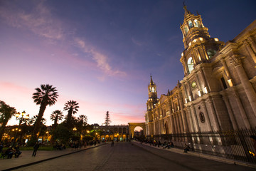 Obraz premium AREQUIPA PERU NOVEMBER 9: Main square of Arequipa with church on