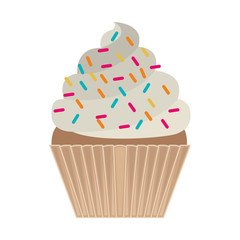 sweet cupcake dessert with colorful chips over white background. vector illustration