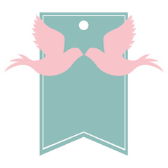 blue card with pink couple of dove birds over white background. love symbol. vector illustration