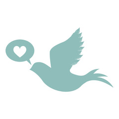 blue dove bird and speech bubble with heart icon inside over white background. vector illustration
