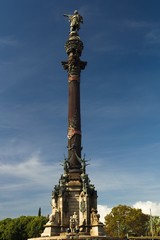 Columbus Monument in Barcelona, Spain. Statue of Christopher Columbus was built in 1888 and is...