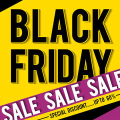 Black friday sale banner on yellow background, vector