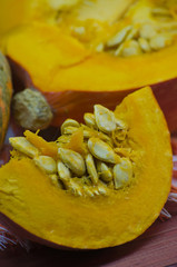 ripe pumpkin and pumpkin seeds
