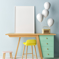 Children working room,,  Empty poster, 3d illustration