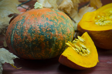 ripe pumpkin and pumpkin seeds