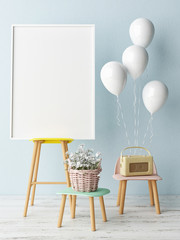 Corner of children room, Empty poster, 3d illustration