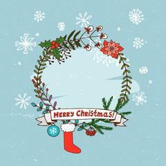 Fototapeta na wymiar Floral Frame for Christmas greeting card