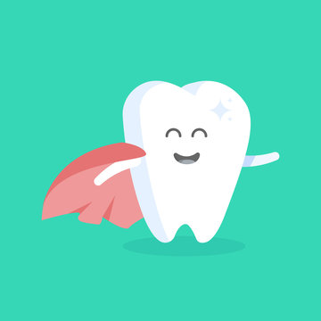 Cute cartoon tooth character with face, eyes and hands. The concept for the personage of clinics, dentists, posters, signage, web sites