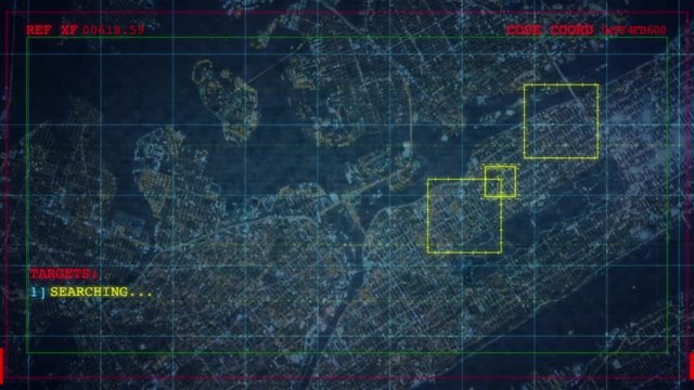 A night aerial reconnaissance using satellite technology showing computerized locking of targets. An ideal background for espionage, war or even corporate themes that depict strategy.