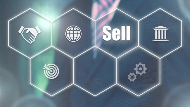 Businessman pressing a Business Sell concept