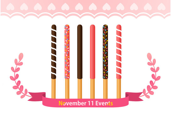 Assorted chocolate dipped biscuit sticks on white background