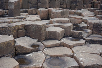 Giant Causeway hexagonal interlocking basalt column rocks in Northern Ireland