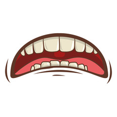 cartoon mouth with teeths with sad expression over white background. vector illustration