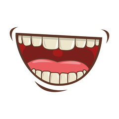 cartoon mouth with teeths with happy expression over white background. vector illustration
