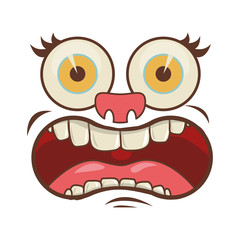 cartoon face with scared expression over white background. colorful design. vector illustration