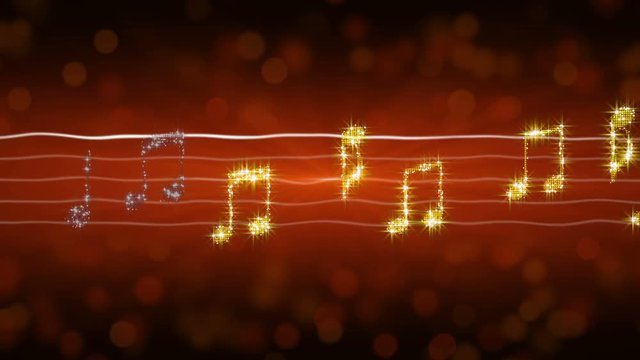 Glowing music notes moving on sheet, passionate love song, romantic background