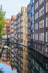 Delft city view with canals in Holland