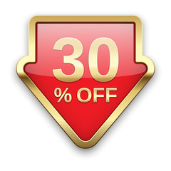 30% off golden badge, vector.