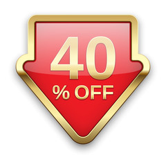 40% off golden badge, vector.