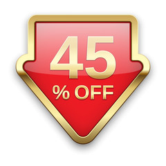 45% off golden badge, vector.