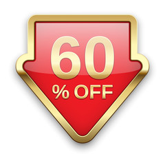 60% off golden badge, vector.