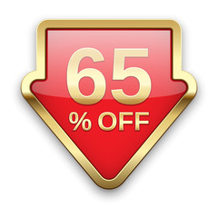 65% off golden badge, vector.