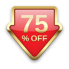 75% off golden badge, vector.