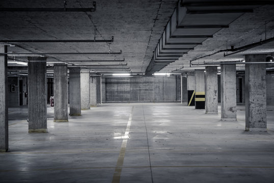 Dark underground car parking garage