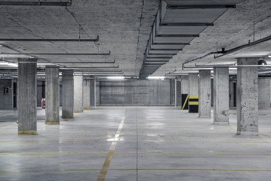 Raw underground car parking garage