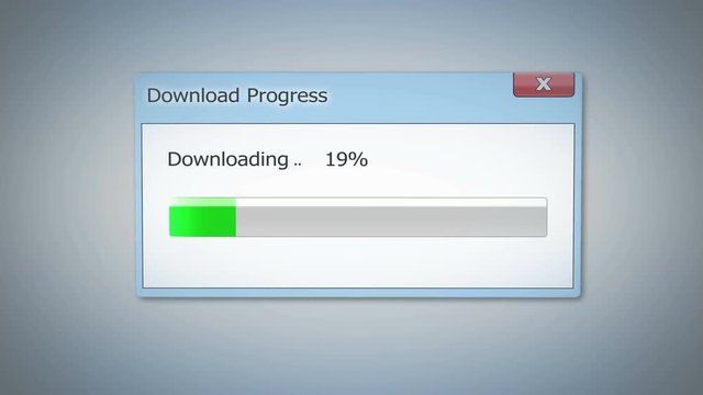 Dialog window with download progress, green status bar showing process completed