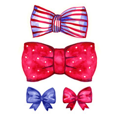 Set of watercolor bows, illustration on white