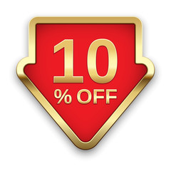 10% off golden badge, vector.