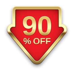 90% off golden badge, vector.